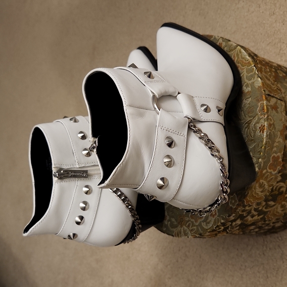 Studded White Ankle Boots - Picture 3 of 5